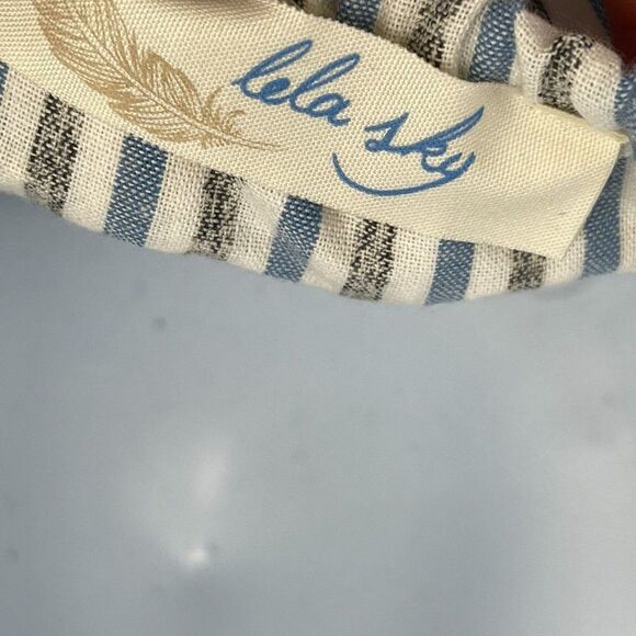 Lela Sky Striped Seersucker Cotton Linen Ruffle Plus Size Midi Dress - Picture 8 of 9